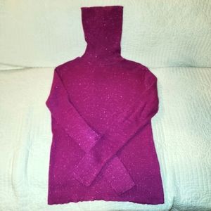 Pierre Cardin ribbed  turtleneck Fuscia metallic knit Large stretch 3 fold neck